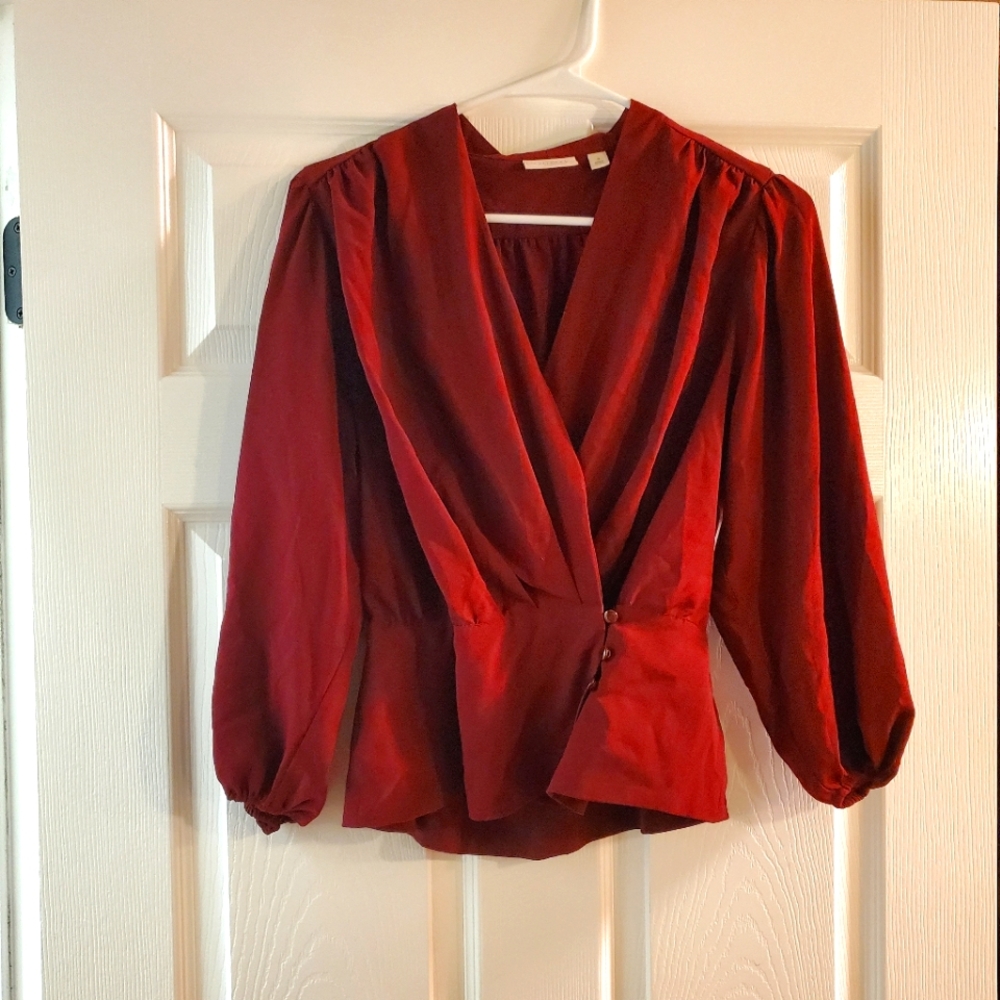 Eva Mendes Burgundy Peplum Top